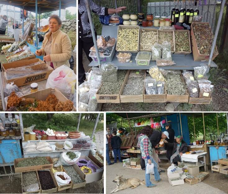 The artisan market along the road to the Tatev Monastery (June 2017). Primarily medicinal and aromatic plants and homemade products (jams, wines, vodkas, honeys, sweets, etc.) are traded here.