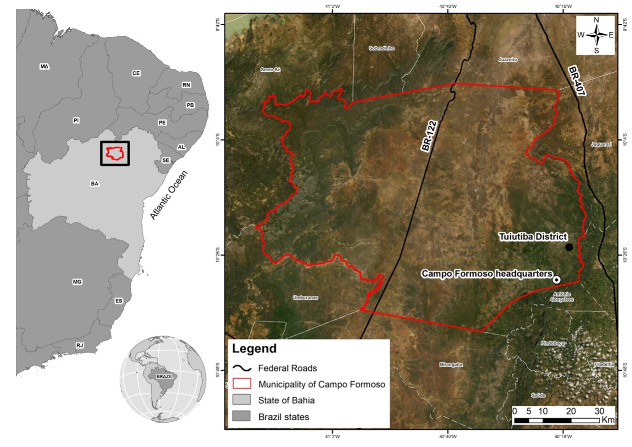 Map of the municipality of Campo Formoso-BA with emphasis on the district of Tuiutiba, where the study was conducted.